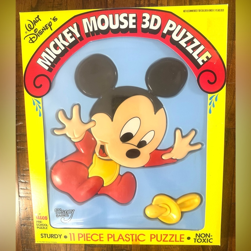 Vintage‎ Disney Babies Mickey Mouse 3-D Puzzle ILLCO Pre-School 11-Piece Plastic